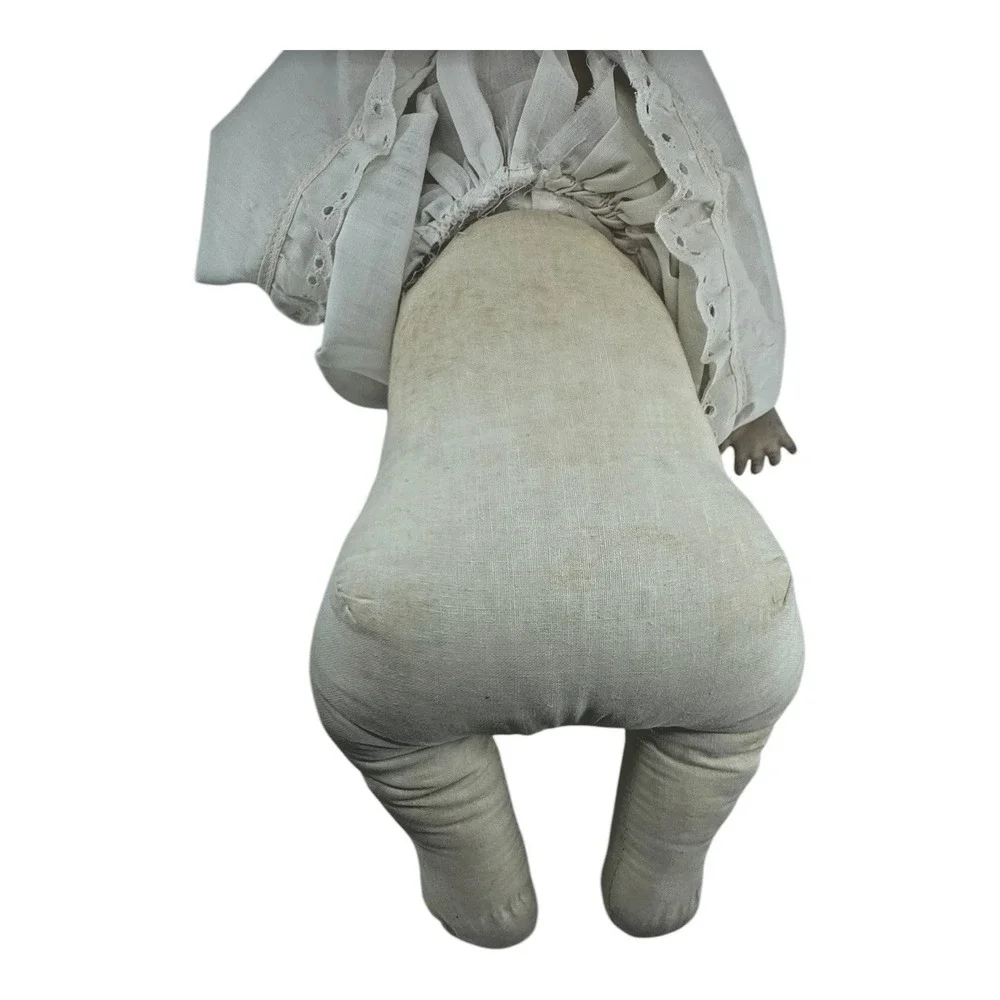For Repair: Antique Bisque‎ Baby Doll Porcelain Head Hands Glass Eyes Cloth Body